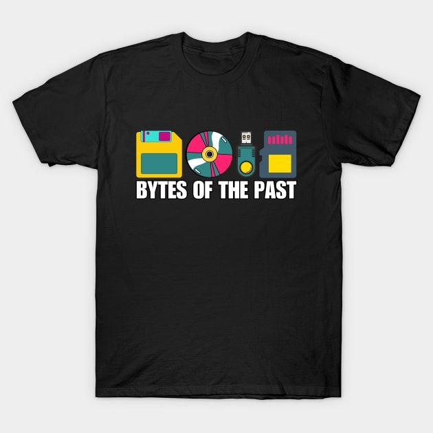 Retro Bytes of the Past - Vintage Storage Tech Icons T-Shirt by ProLakeDesigns